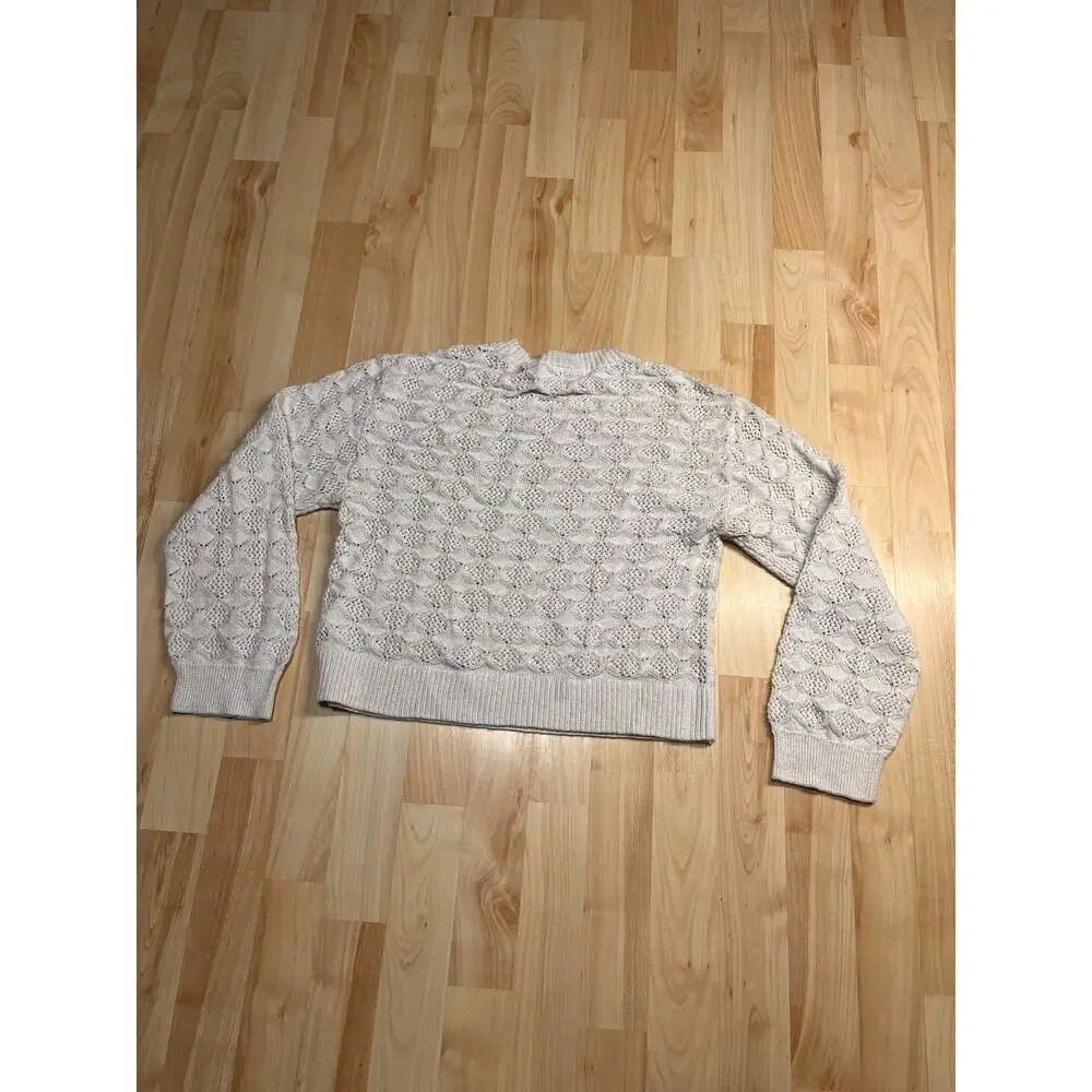 The Children’s Place Cream Open Knit Crochet Sweater Cropped Long Sleeve